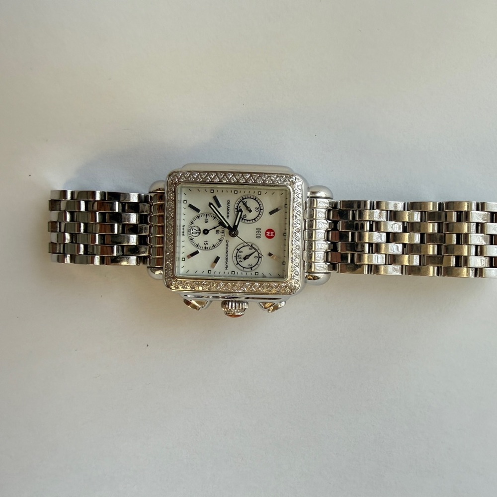 Michele Silver Diamond Bezel Deco Watch - Picture 3 of 6
